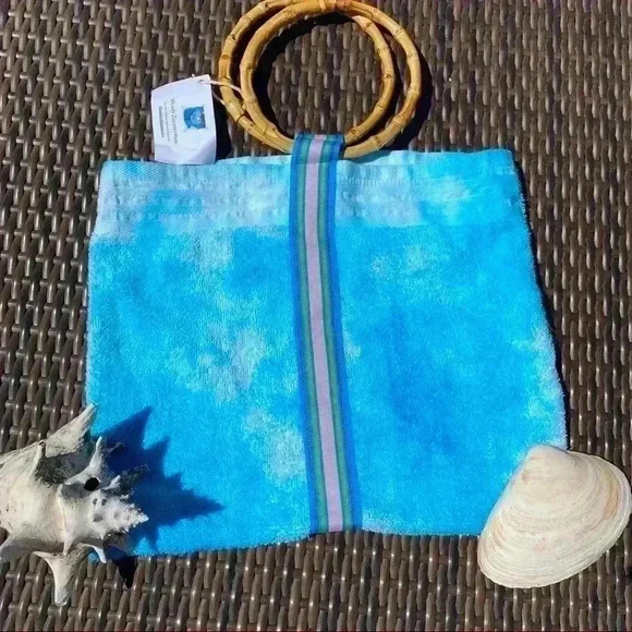 New Beach Towel Bag Surf Sun tie dye Wooden Handles Handmade - Picture 3 of 5